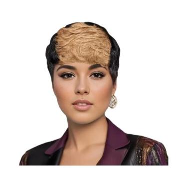 Imagem de Peruca Feminina Curta De Cabelo Humano Cacheado Ondulado Com Franja, E