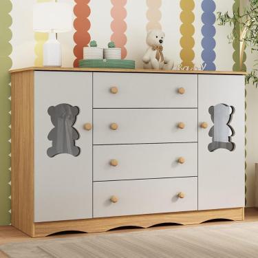 Imagem de Cômoda Infantil Mp4495 4 Gavetas 2 Portas em MDF com Puxador Plástico Off White Brilhan...