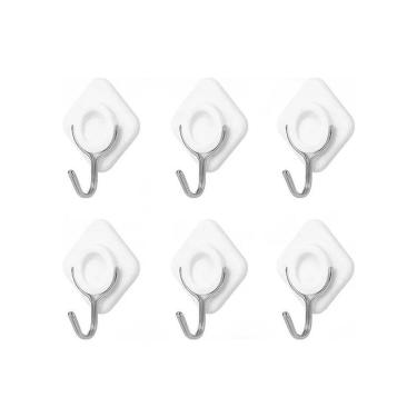 Imagem de Gancho de Parede Adesivado Conjunto 6 Ganchos Branco Até 2 Kilos para Organização em ABS e Aço Miniso Brasil