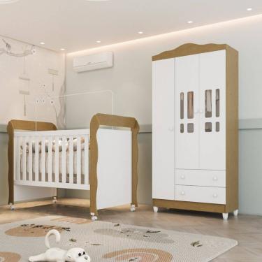 Imagem de Conjunto Quarto Bebê Berço Mini Cama Mirelle Guarda Roupa 3 Portas 100% Mdf Mirelle Bra...