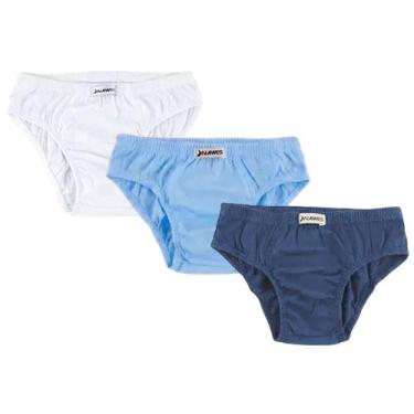 Imagem de Kit 3 Cuecas básicas Slip Infantil em Algodão - Nawes, 2 azul 1 branco