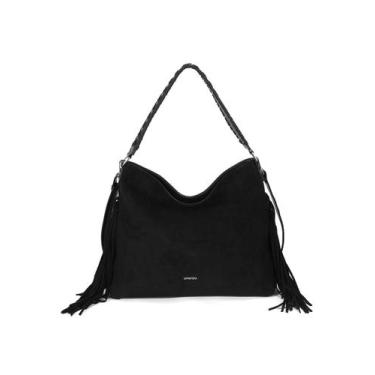 Imagem de Bolsa Hobo Média de Ombro em Camurça com Franja Up4you, Único, Preto