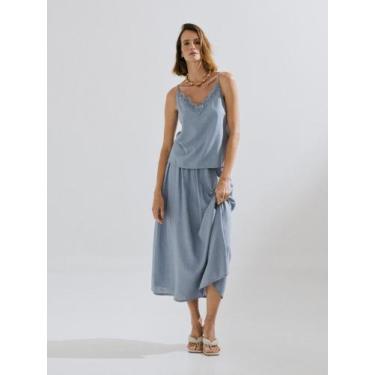Imagem de Blusa Via Lessa Lille Decote V com Linho Azul Claro, G