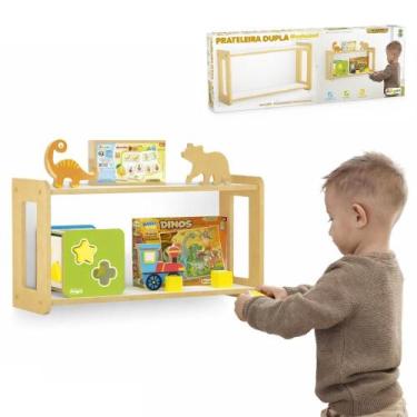 Imagem de Prateleira dupla infantil montessori organizador madeira livros brinqu