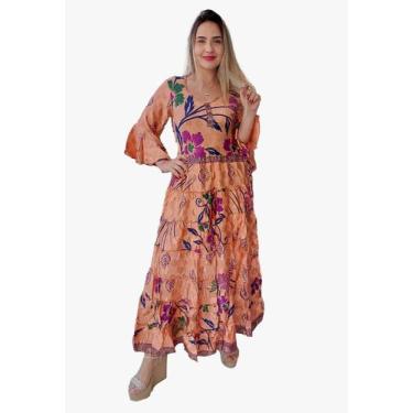 Imagem de Vestido Longo Indiano Manga Longa Toque De Seda-cod.023 - Charlotte Fa