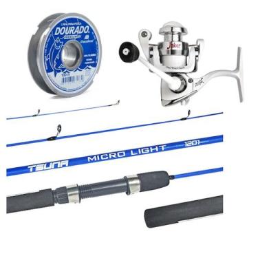 Imagem de Kit Pesca Ultra Light Molinete Joker + Vara Tsuna 1,35m + Linha Dourad