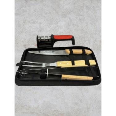 Imagem de Afiador de Facas + Kit Churrasco Profissional = Bolsa + Faca + Garfo +