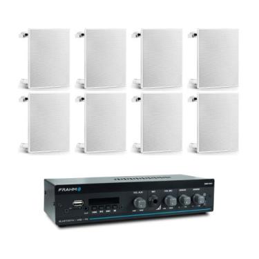 Imagem de Kit Som Ambiente Frahm 40W RMS para Padarias 200m² Amplificador SLIM 8