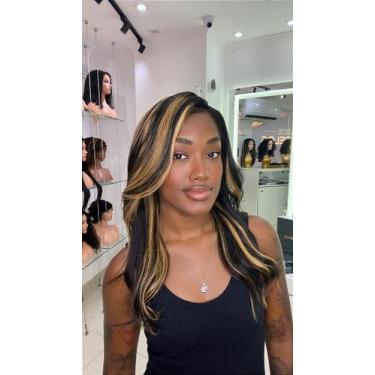 Imagem de Peruca Lace Front Cabelo Humano 50cm Mechas 1B27 Natural - Cia dos Cab