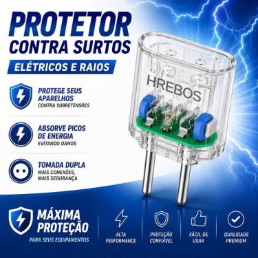 Imagem de Protetor Contra Surtos Elétricos Hrebos Entrada Dupla 2 Pinos 10A Bivolt 127/220V