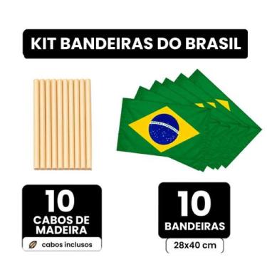 Imagem de Kit 10 Bandeira de Mão do Brasil Cabo Flâmula Haste Torcida Copa Mundo