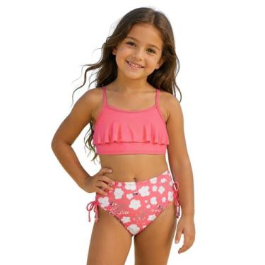Imagem de Conjunto Biquíni Infantil Babado Floral Verão UV Praia - - anjo da mam