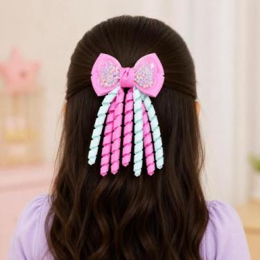 Imagem de 2 Laços Cabelo Lacinho Presilha Gorgurão Arco Íris Colorido - Genérica