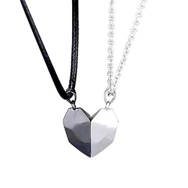 Imagem de Colar Casal Coração Preto Prata Magnetico Masculino Feminino Duplo Colar Para Você Dividir Seu Coração Com Seu Amor, Liga De Aço Super Resistente Cordão