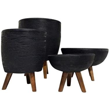 Imagem de Kit 4 Vaso Para Planta Preto Decoração Com Tripé De Madeira