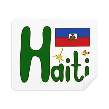 Imagem de Pano de limpeza de tela com estampa azul vermelha da bandeira nacional do Haiti 2 peças de tecido de camurça