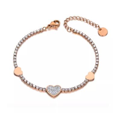 Imagem de Pulseira Bracelete Feminino Amore Banhado Ouro 18k Coração