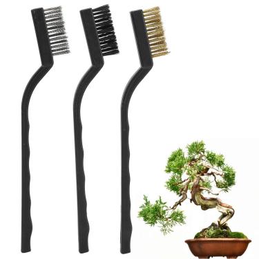 Imagem de limpador de metal com alça de plástico,Conjunto de 3 peças de mini-escova de arame, limpeza de escória de soldagem e ferrugem, para limpeza de tronco de árvore rebarbas escova de bonsai limpeza de jardim