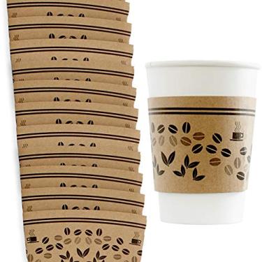 Imagem de Mangas para copos de café versáteis, recicláveis, pacote com 283-600 g. Capa de papelão descartável, ecológica, isolada para bebidas quentes. Serve em 10 copos de papel Togo de 590 ml. Perfeito para cafés, lojas e escritório