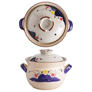 Imagem de Caçarola de cerâmica pote de argila estilo japonês pintado à mão panela de ensopado de sopa alta temperatura durável doméstico durável utensílios de cerâmica para refogar, assar, cozinhar, vermelho, 3,5L