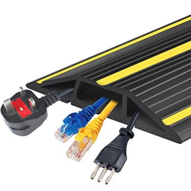 Imagem de Capas de cabo de 20 m para fios no chão, capa de cabo de piso de 3 canais com base antiderrapante e tiras de aviso amarelas, capas de cabo de extensão para chão, ideal para casa, escritório, uso ao ar