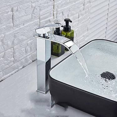 Imagem de Torneira de pia de bacia cromada quadrada e preta, torneira misturadora de banheiro, bico largo, torneira de pia, torneira de água quente e fria, cromo A, China
