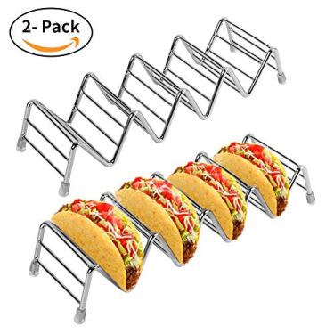 Imagem de Conjunto de 2 suportes para tacos, suportes para tacos premium, para 4 a 5 compartimentos Taco, suporte para tacos de aço inoxidável premium para crianças Tacos de casca dura ou macia, Suporte pa