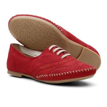 Imagem de Sapato Oxford Feminino Casual Em Couro Q&A Calçados Vermelho - Qa Calç