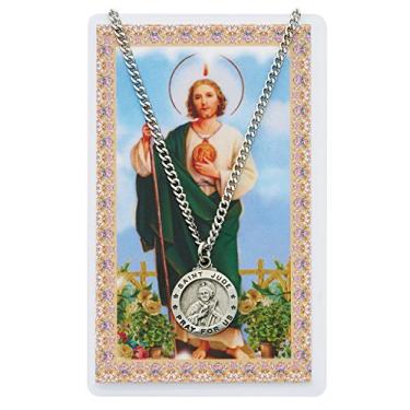 Imagem de Pingente de medalha de estanho de 1,9 cm Saint Jude com cartão de oração sagrada
