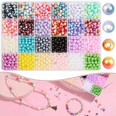 Imagem de 1680 peças de contas de pérola de 6 mm para fabricação de joias, 24 cores ABS contas de pérola falsas vibrantes com furos para artesanato pulseiras DIY roupas véus decoração maquiagem pincel frascos enchimento (12 gradientes e 12 cores sólidas)
