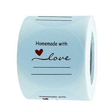 Imagem de Adesivo caseiro com amor de 5 cm com linhas para escrever/5 cm redondo caseiro com etiquetas de enlatamento de amor, etiquetas de presente, adesivos de presente, adesivos artesanais 500 etiquetas por rolo
