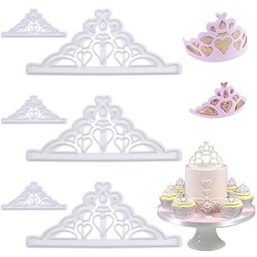 Imagem de Conjunto de 4 peças de cortadores de biscoito coroa coroa cortador de fondant coroa e coroa de princesa molde de cupcake decoração molde de goma