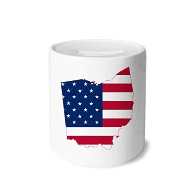 Imagem de DIYthinker Ohio USA Map Stars Stripes Flag Shape Money Box Saving Banks Ceramic Coin Case Kids Adults