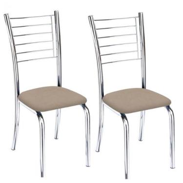 Imagem de Conjunto 2 Cadeiras Ipanema Cromada Para Cozinha-Suede Bege-Gat Magazi
