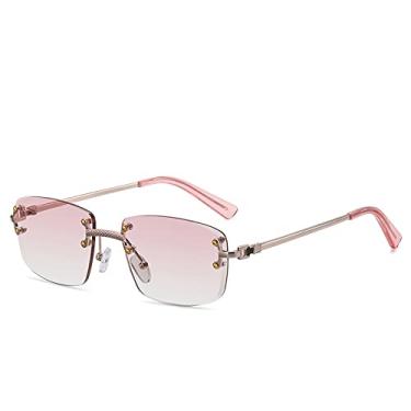 Imagem de Óculos de Sol Quadrado Sem Aro Masculino Feminino UV400 Óculos de Sol Gradiente Pequeno Sem Armação para Homens Óculos de Metal, C25 Ouro Rosa, Tamanho Único