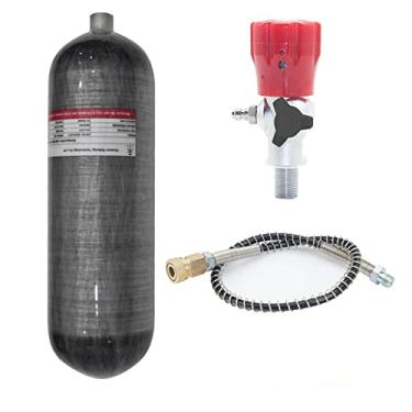 Imagem de Tanque de ar de fibra de carbono TUXING 3L 4500psi (Garrafa Vazia) e Estação de Enchimento de Paintball com Manômetro Regulador de Válvula de Pressão para Jogo PCP