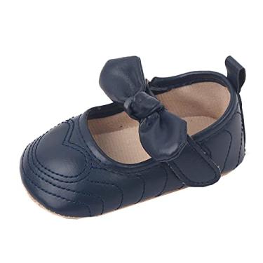 Imagem de Sapatos infantis para meninas com laço para os primeiros passos, sola macia, respirável, sapatos de princesa, roupas para meninas, Azul, 0-6 Meses