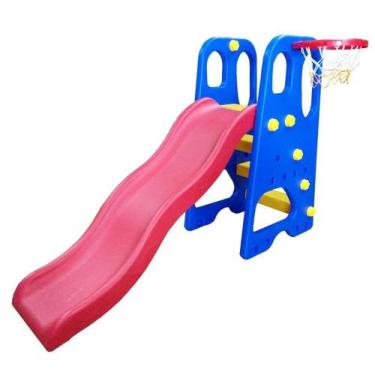 Imagem de Escorregador Infantil 4 Degraus Playground Plástico + Cesta De Basquet