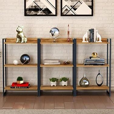 Imagem de Conjunto 3 Estantes para Livros Baixas Industrial Aço 3 Prateleiras 104x60cm Active Yescasa Carvalho