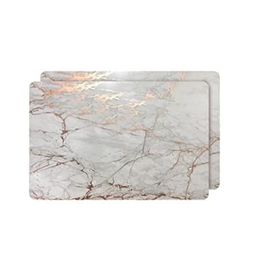 Imagem de Dainty Home Jogo americano de mesa de jantar resistente ao calor de cortiça grossa de granito laminado, conjunto de 2, retangulares de 30,48 x 45,72 cm, ouro rosa marmorizado, 2 unidades