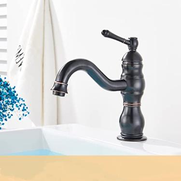 Imagem de Torneira de lavatório de latão antigo 5 cores montada no convés com alça única para banheiro guindaste bico longo pia de lavatório torneira misturadora quente e fria, 5