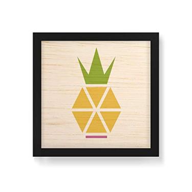Imagem de Arte Maníacos Quadro Decorativo em Madeira Abacaxi Geométrico Central - 30x30cm (Moldura caixa em laca preta)