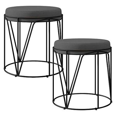 Imagem de Kit 02 Puffs Decorativo Aramado Preto Zaya L02 Suede Cinza - Lyam Decor