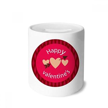 Imagem de DIYthinker Caixa de moedas de cerâmica rosa Happy Valentine's Day com flecha de coração e porta-moedas para presente de cofrinho
