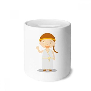 Imagem de DIYthinker Vestido branco longo da Grécia, caixa de dinheiro com desenho animado caixa de cerâmica porta-moedas presente de cofrinho