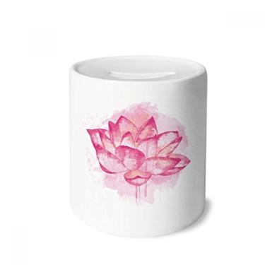 Imagem de DIYthinker Caixa de moedas de cerâmica com flor de lótus em aquarela rosa para presente