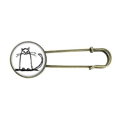 Imagem de Brinco de gato encaracolado Smile Sit Line Art Deco, presente moderno retrô, broche de metal