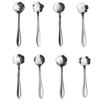 Imagem de Glitterymall 8 peças Colheres de chá de aço inoxidável florais criativas Colheres de café Colheres de mesa para café expresso Chá Sobremesa Sorvete Aperitivos Bolo Bistro Chá Festa 5 polegadas