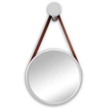 Imagem de Espelho Redondo Decorativo Adnet 37cm Moldura Alumínio Branco Com Alça