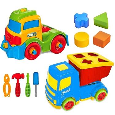 Imagem de Kit 2 Caminhões de Brinquedo para Bebês Educativos de Montar e Encaixar Peças Usual